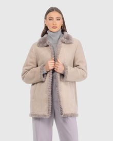 Merino Shearling Lamb Jacket With Whipstitch Trim | Taupe