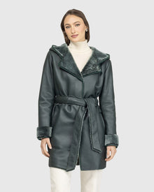 Merino Shearling Lamb Parka With Embroidered Trim, Belt | Emerald Brisa