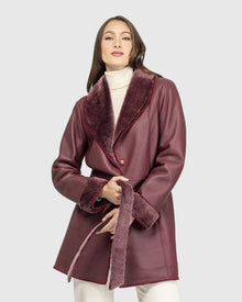 Merino Shearling Lamb Stroller With Embroidered Trim, Belt | Burgundy Brisa