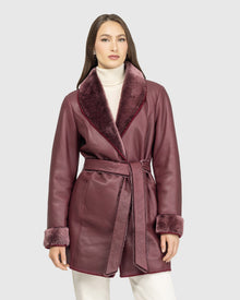Merino Shearling Lamb Stroller With Embroidered Trim, Belt | Burgundy Brisa