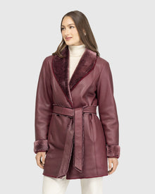 Merino Shearling Lamb Stroller With Embroidered Trim, Belt | Burgundy Brisa