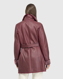 Merino Shearling Lamb Stroller With Embroidered Trim, Belt | Burgundy Brisa