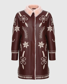 Merino Shearling Lamb Stroller With Embroidery | Wine/White