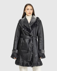 Merino Shearling Lamb Stroller With Fringes | Black Brisa