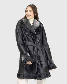 Merino Shearling Lamb Stroller With Fringes | Black Brisa