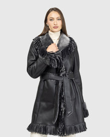 Merino Shearling Lamb Stroller With Fringes | Black Brisa