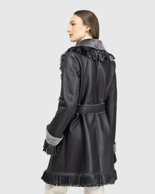 Merino Shearling Lamb Stroller With Fringes | Black Brisa