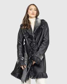 Merino Shearling Lamb Stroller With Fringes | Black Brisa