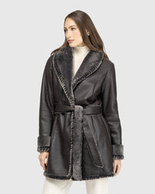 Merino Shearling Lamb Stroller With Whipstitch Trim, Belt | Brown Brisa