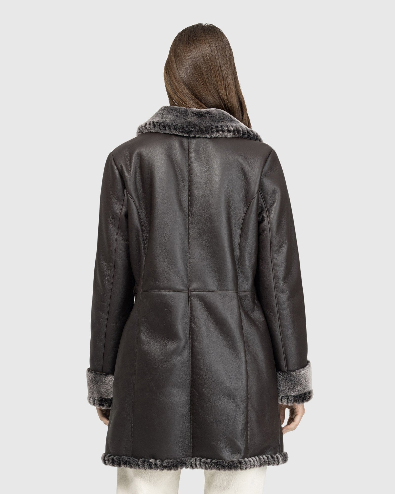 Merino Shearling Lamb Stroller With Whipstitch Trim, Belt | Brown Brisa