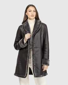 Merino Shearling Lamb Stroller With Whipstitch Trim, Belt | Brown Brisa