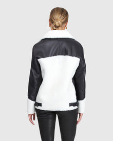 Merino Shearling Lamb Zip Moto Jacket | Black/White