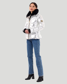 Metallic Après-Ski Jacket With Detachable Toscana Shearling Lamb Collar | Women | Silver x Black