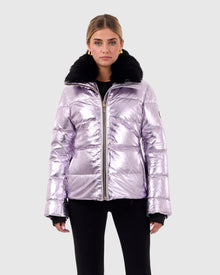 Metallic Après-Ski Jacket With Detachable Toscana Shearling Lamb Collar | Lilac/Black