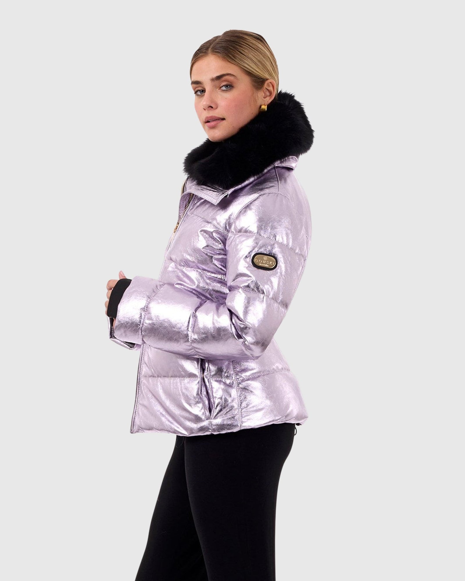 Metallic Après-Ski Jacket With Detachable Toscana Shearling Lamb Collar | Lilac/Black