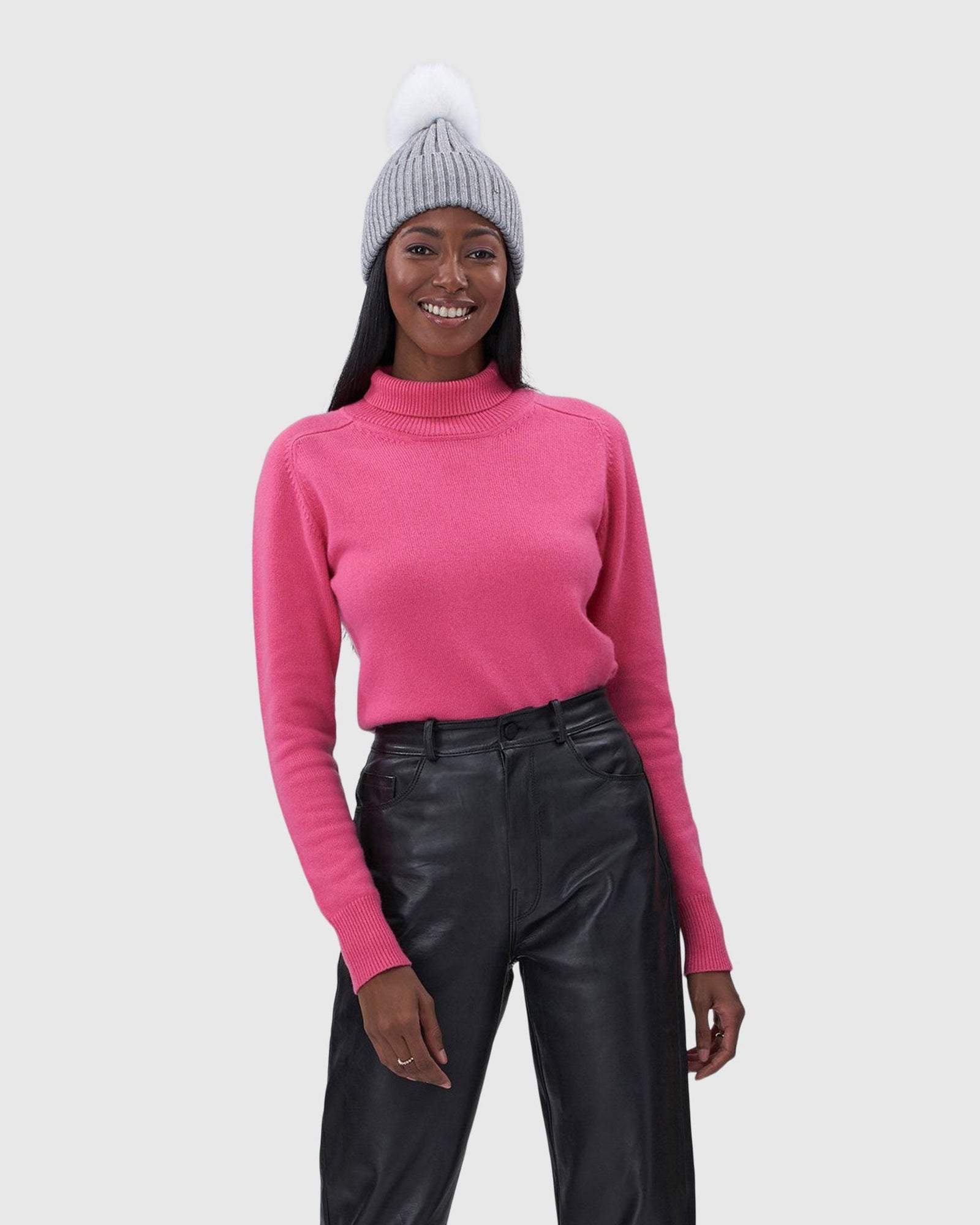 Metallic Wool Blend Hat With Fox Pompom | Gray/White