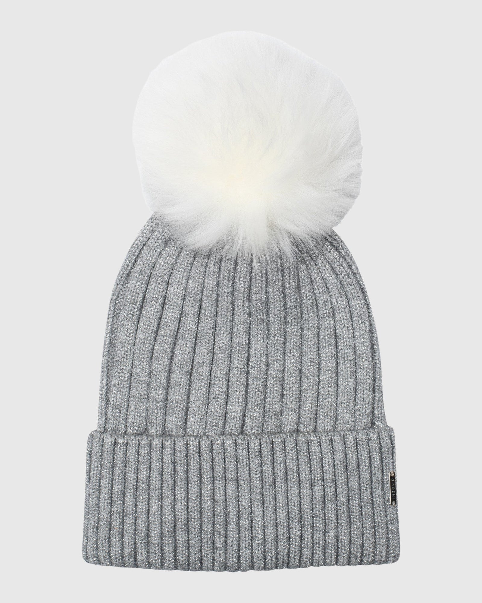Metallic Wool Blend Knit Hat with Toscana Shearling Lamb Pompom | Gray/White