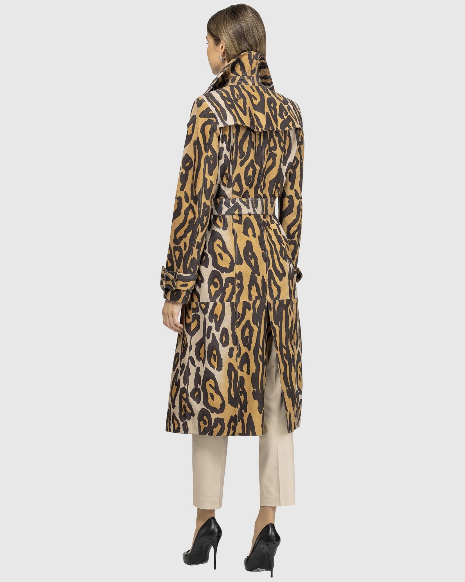 Metis Suede Belted Trench Coat | Ocelo Print