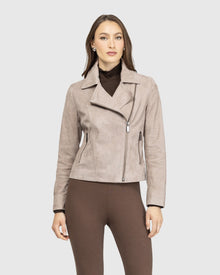 Metis Suede Moto Zip Jacket | Taupe