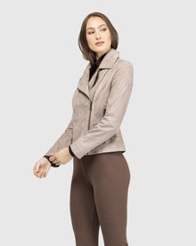 Metis Suede Moto Zip Jacket | Taupe