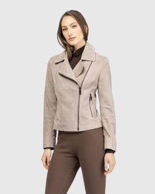 Metis Suede Moto Zip Jacket | Taupe