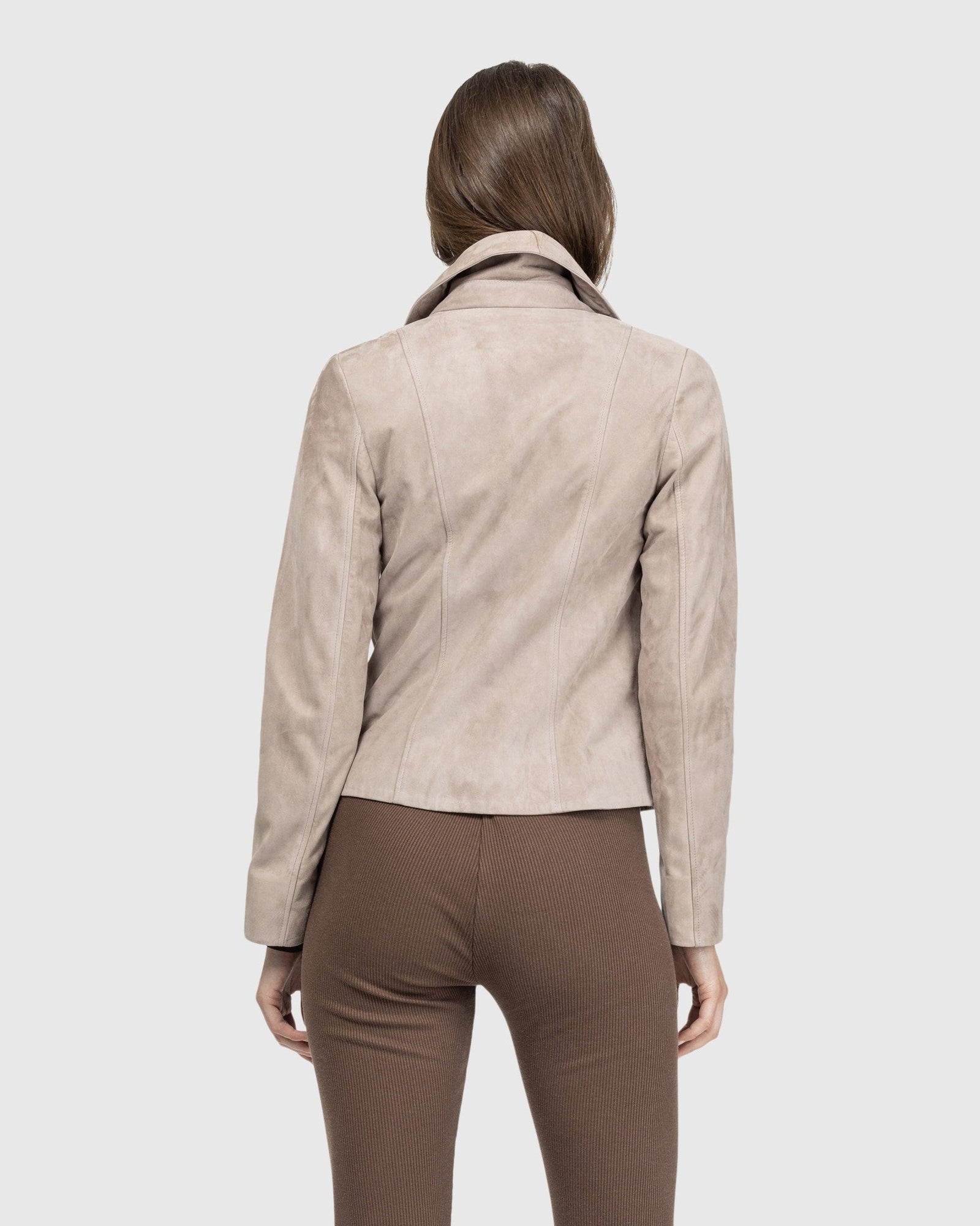 Metis Suede Moto Zip Jacket | Taupe