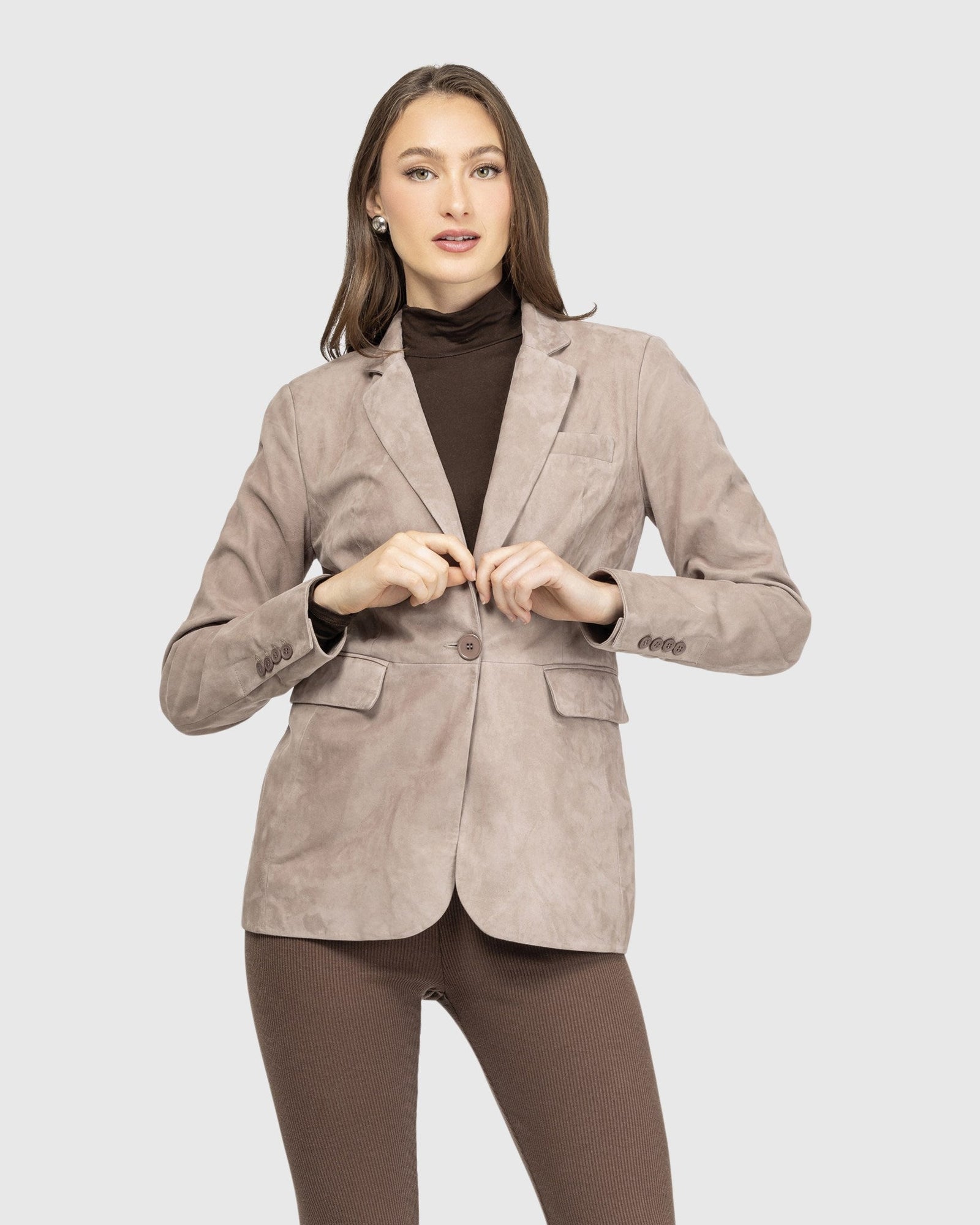 Metis Suede Single Breasted Blazer | Taupe