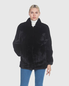 Mink Bomber Zip Jacket Reversible To Black Leather | Ranch