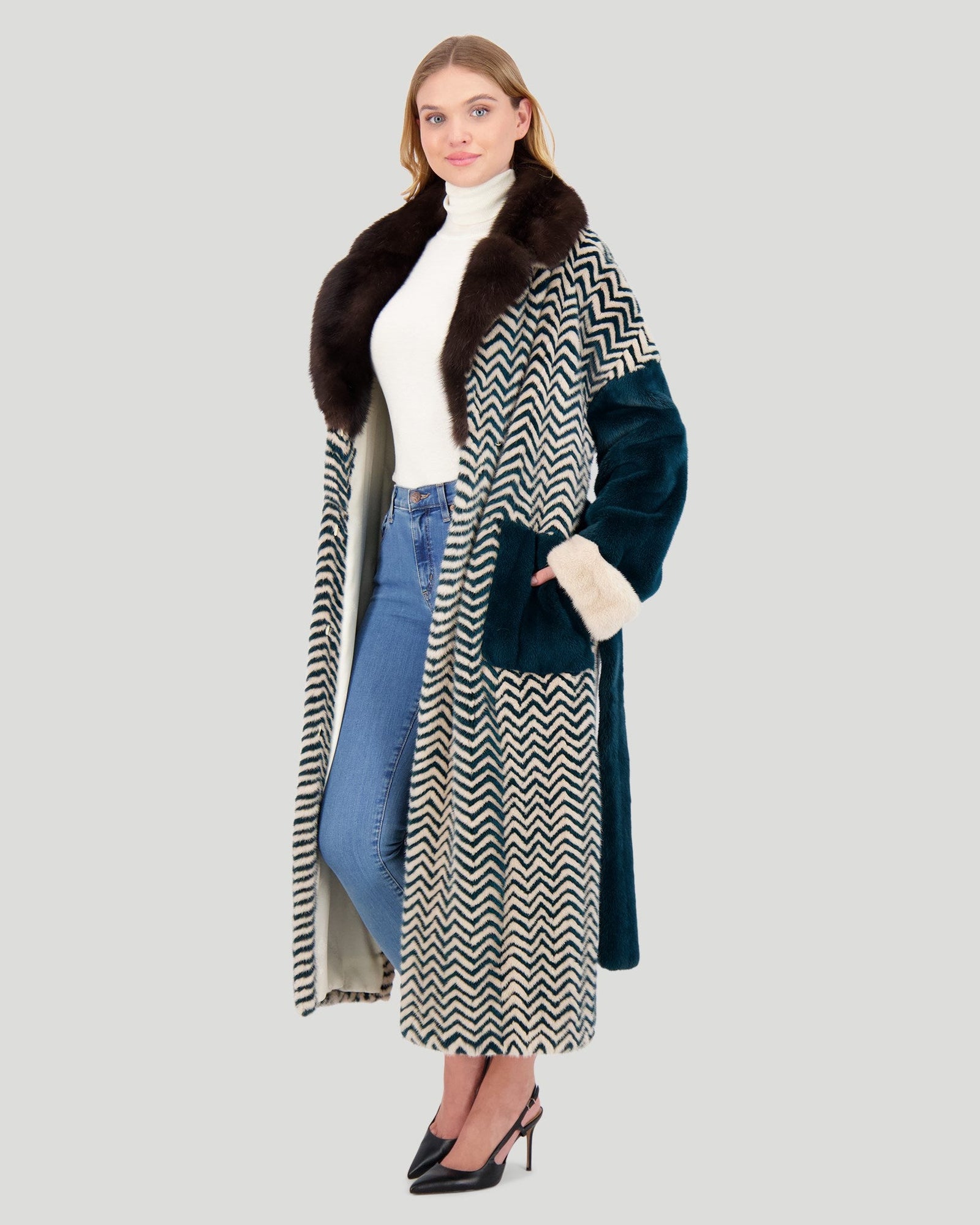 Mink Coat With Sable Collar | Women | Geometric Multi