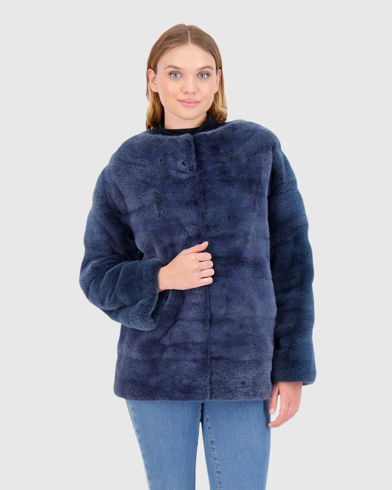 Mink Funnel Neck Jacket | Denim