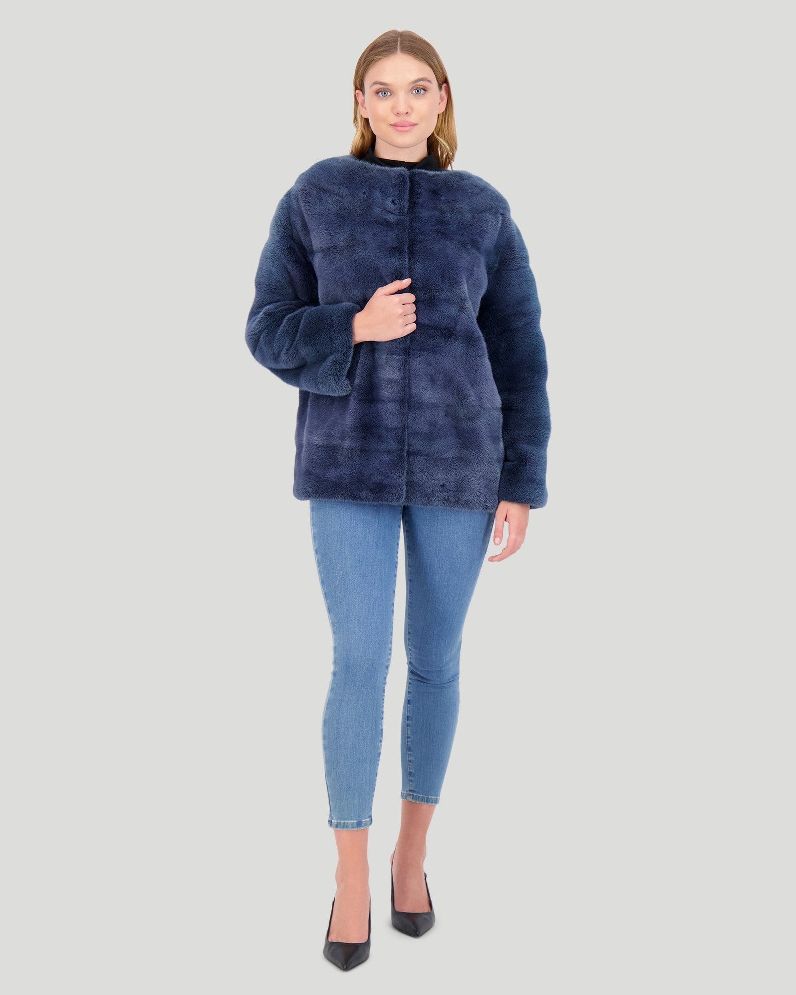 Mink Funnel Neck Jacket | Women | Denim