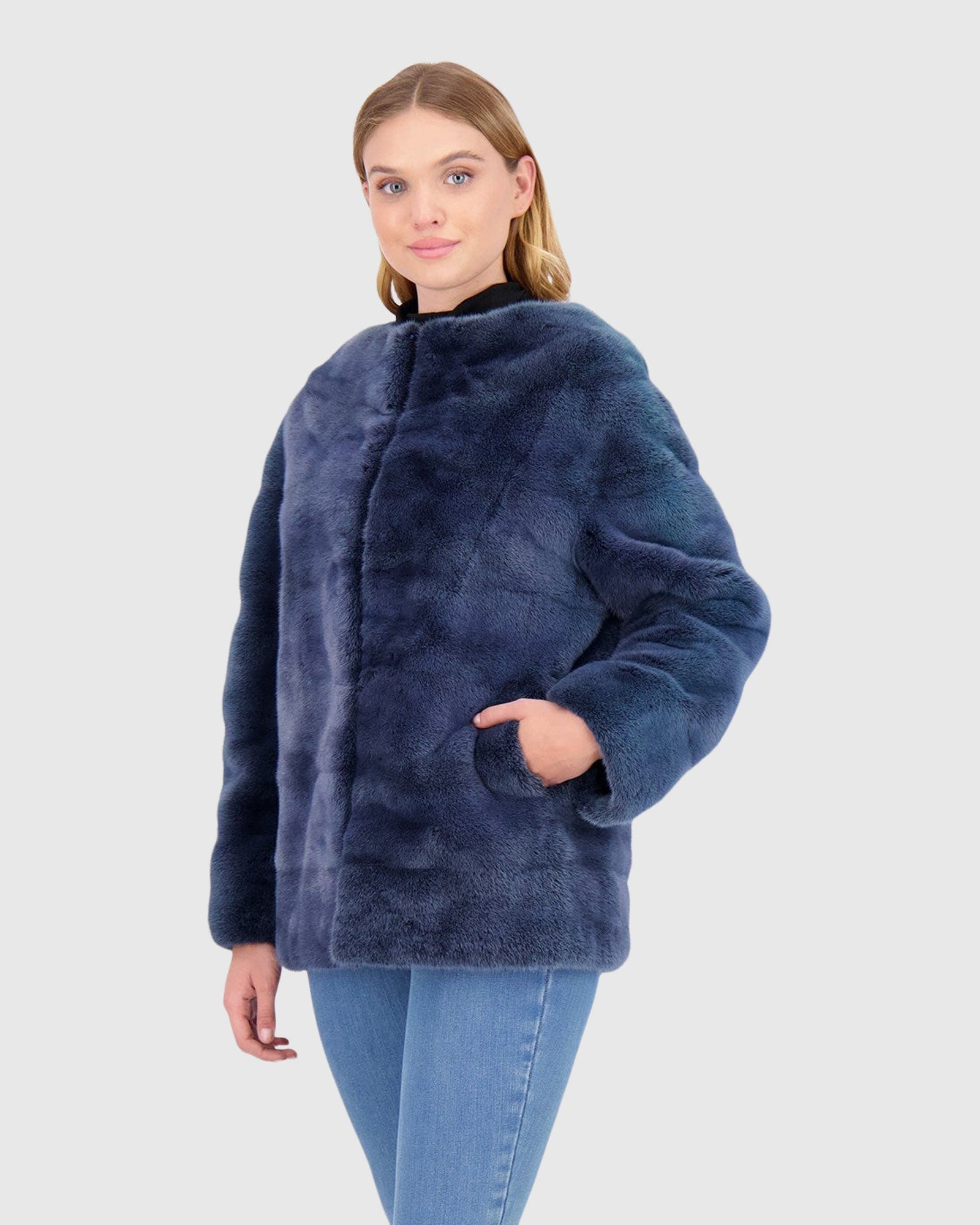 Mink Funnel Neck Jacket | Denim