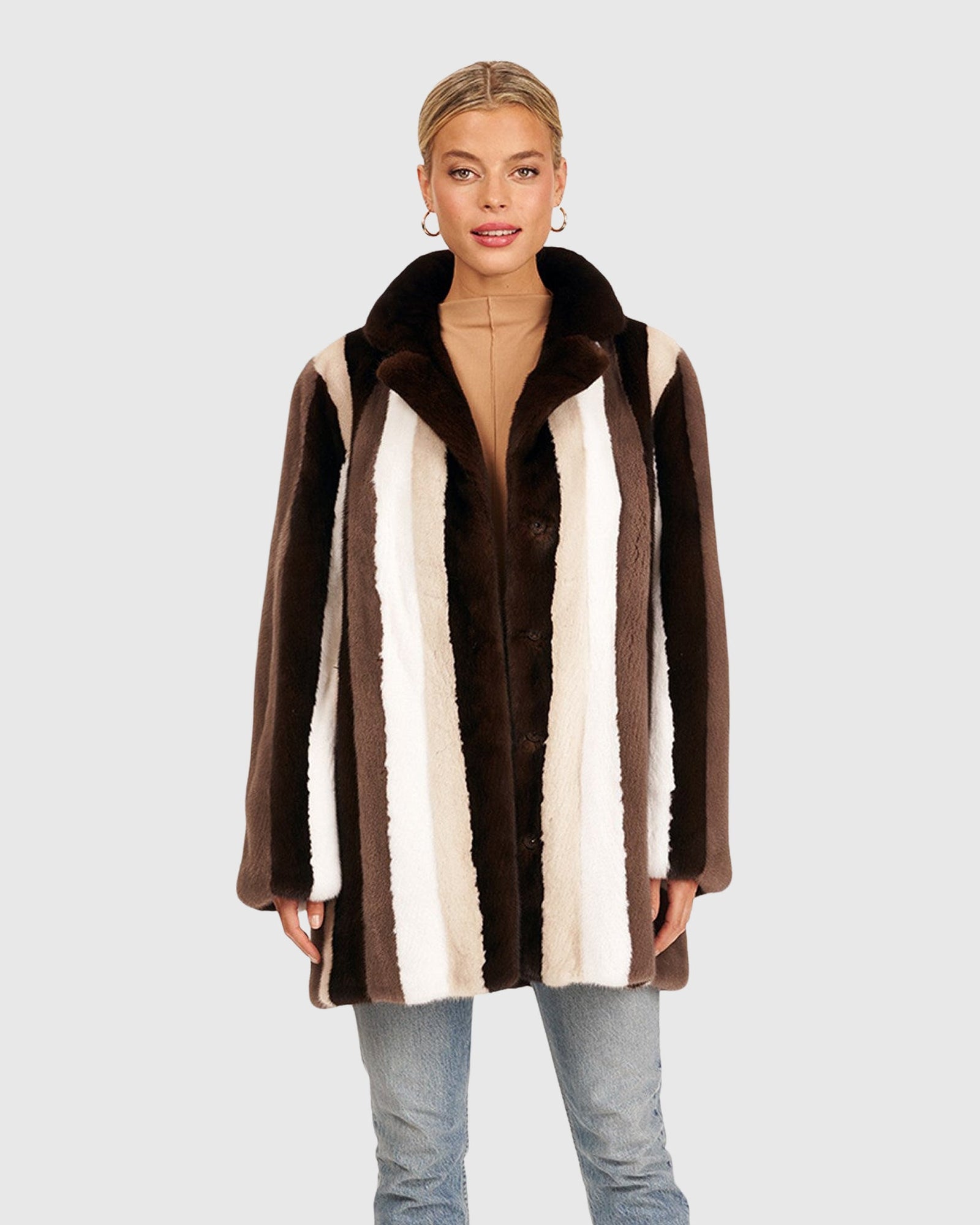 Mink Fur Stripe Stroller | Black/Pearl/White/Brown