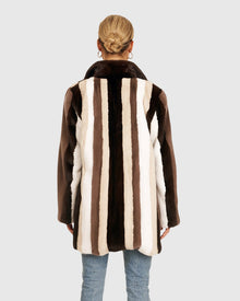 Mink Fur Stripe Stroller | Black/Pearl/White/Brown