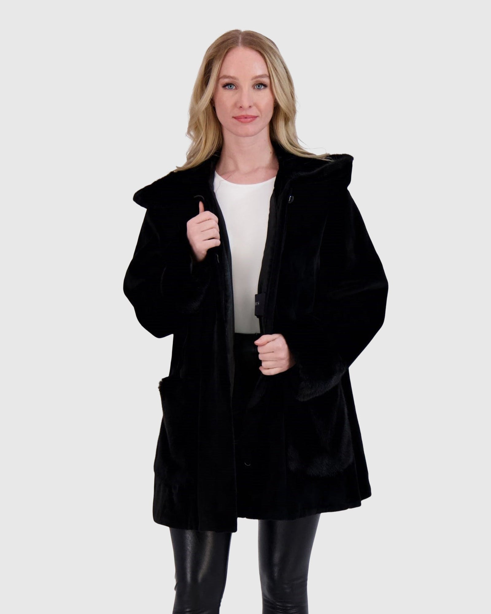 Mink Hooded Jacket | Black
