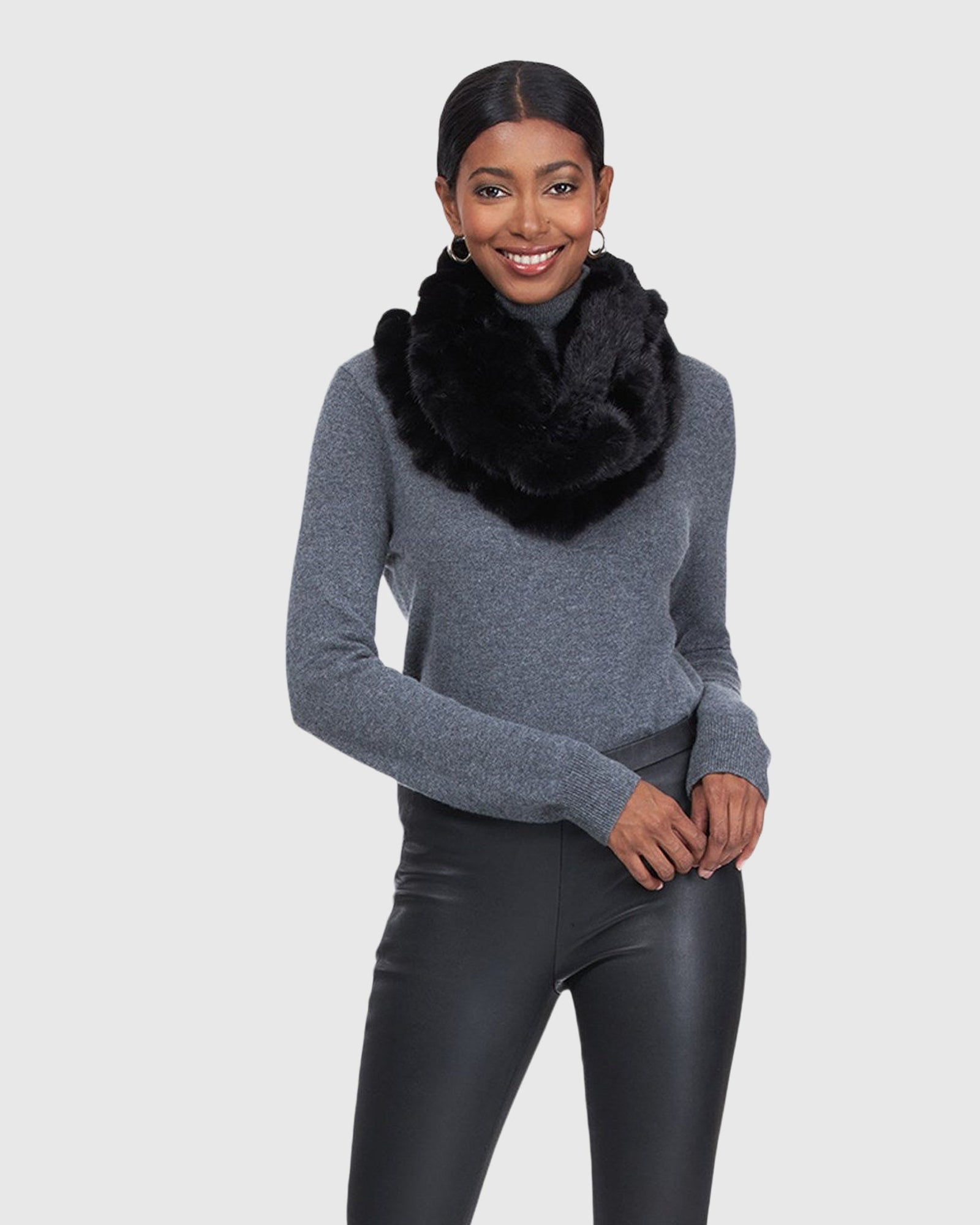 Mink Infinity Scarf With Ruffles | Black
