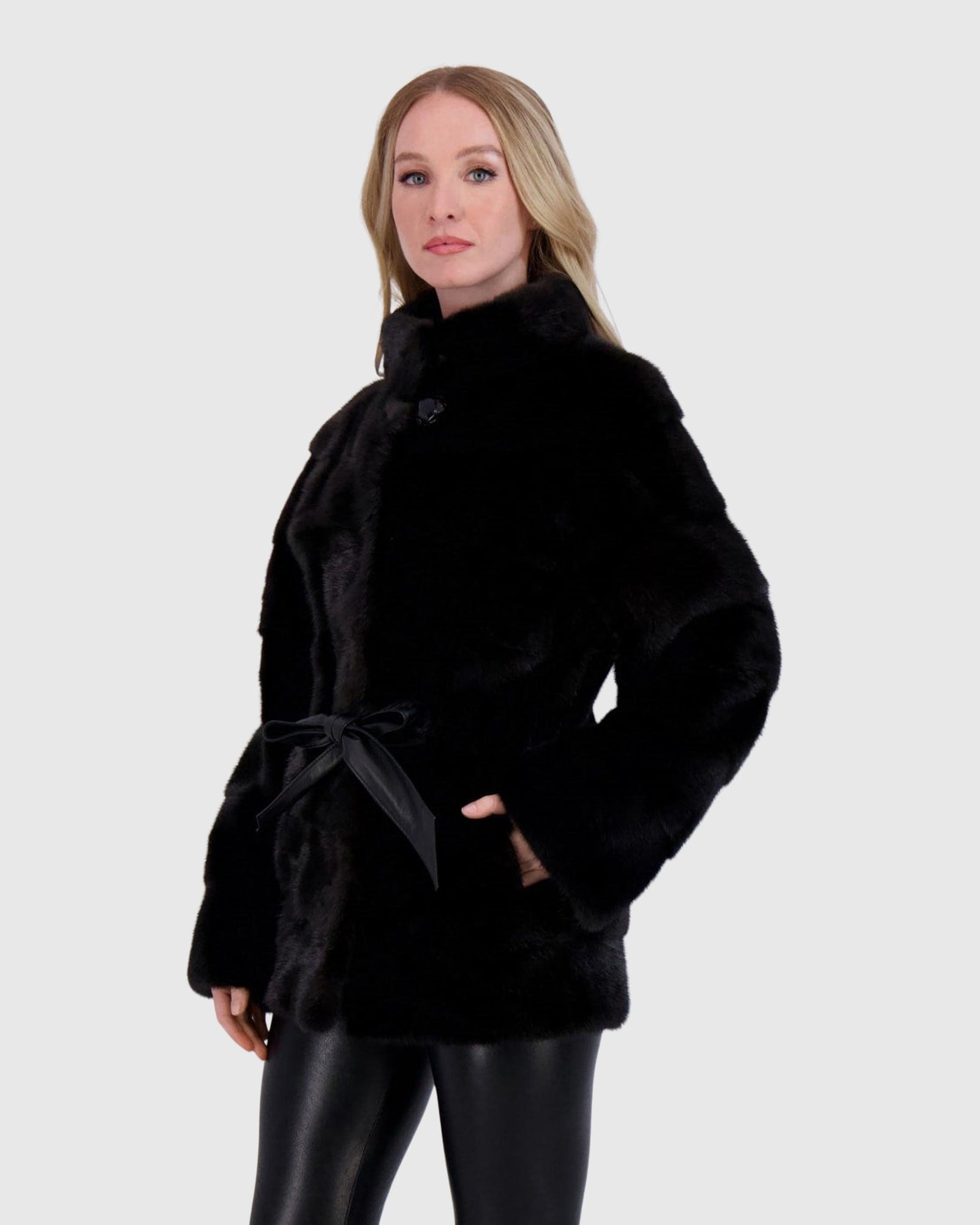 Mink Jacket W/ Leather Belt | Black