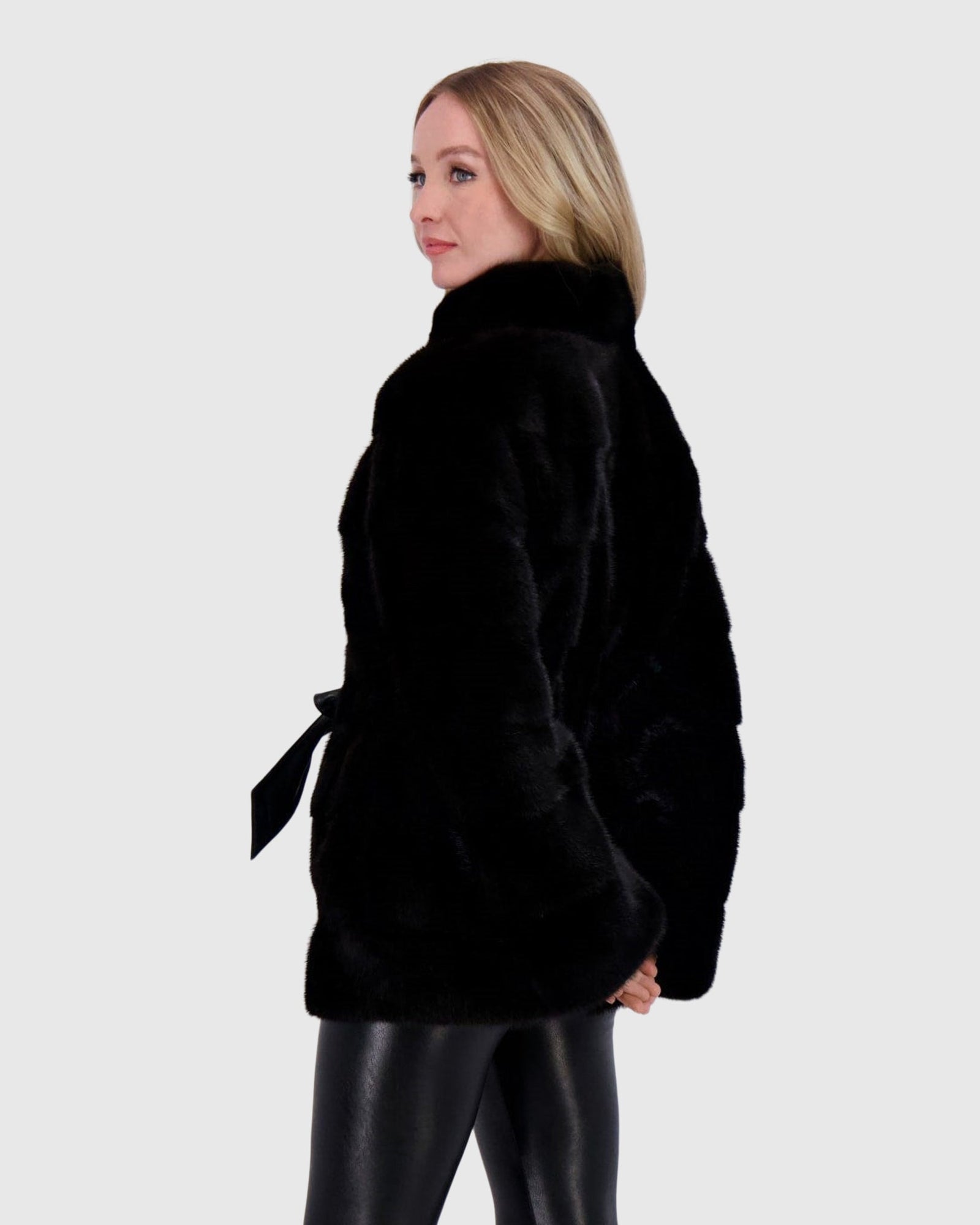 Mink Jacket W/ Leather Belt | Black