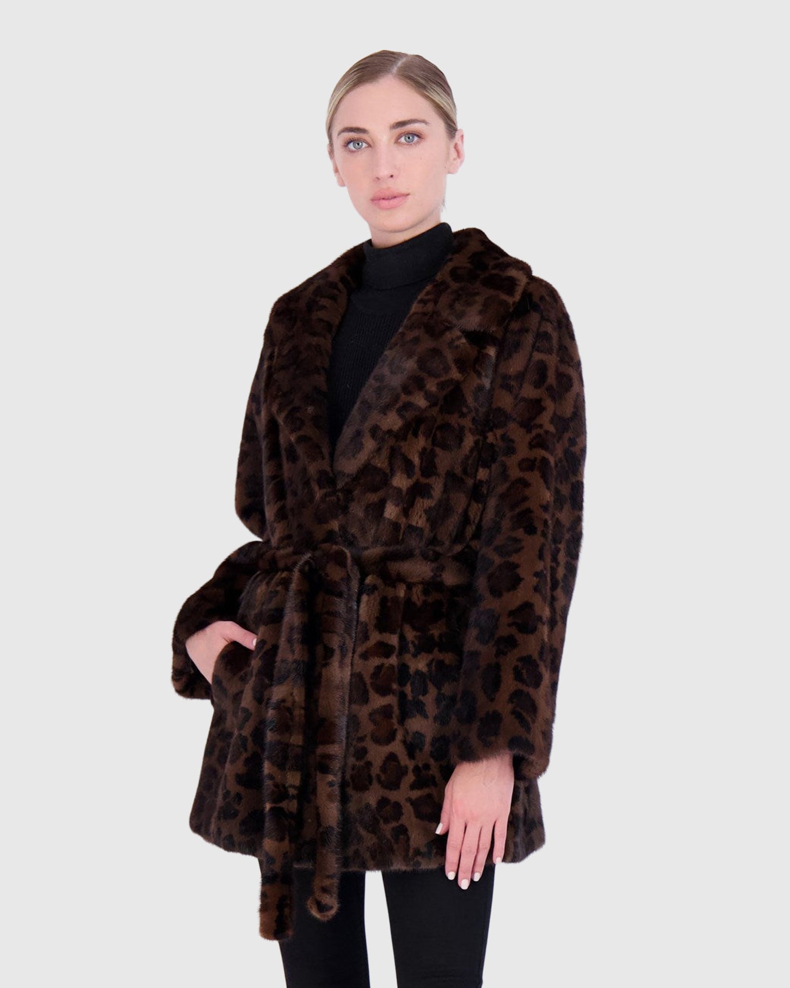 Mink Jacket With Belt | Brown Animal Print (V2)