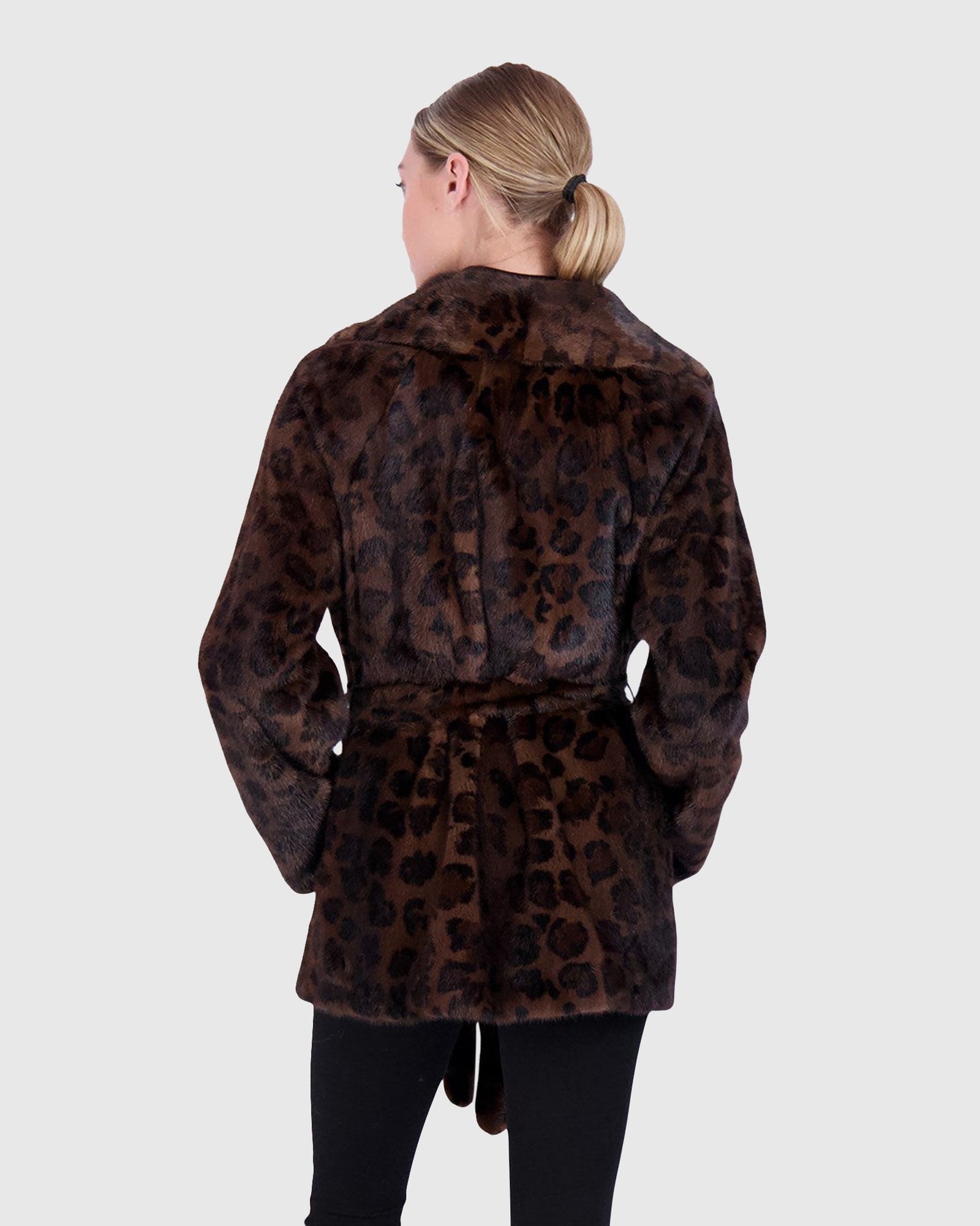 Mink Jacket With Belt | Brown Animal Print (V1)