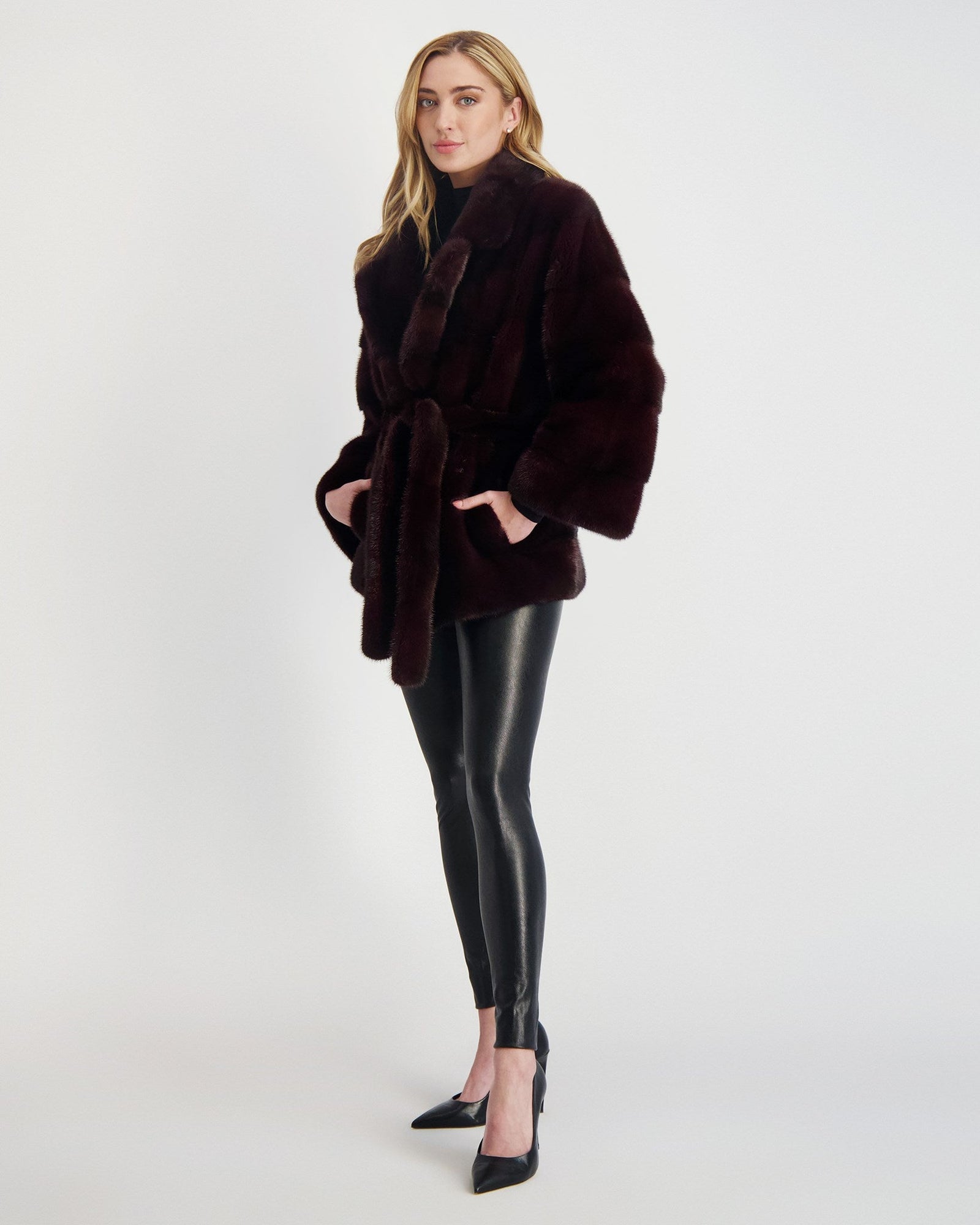 Mink Jacket With Belt | Women | Burgundy