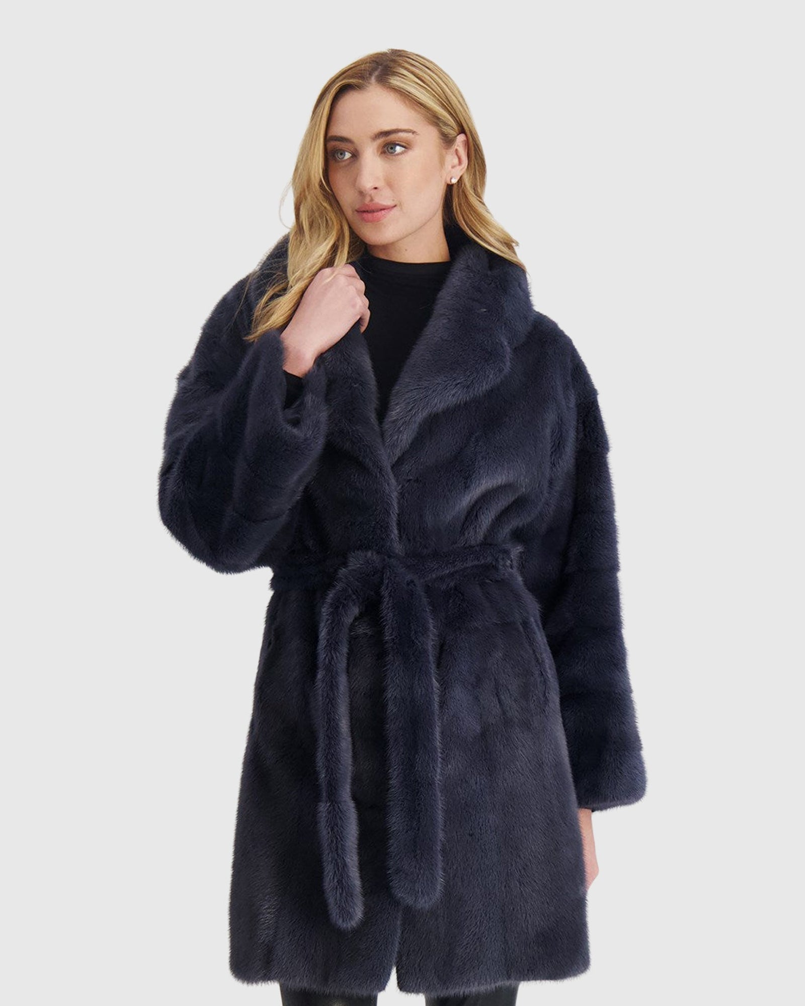 Mink Jacket With Belt | Blue Jean (V1)