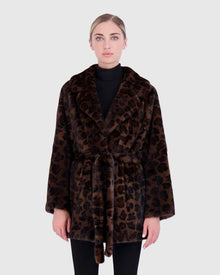 Mink Jacket With Belt | Brown Animal Print (V2)