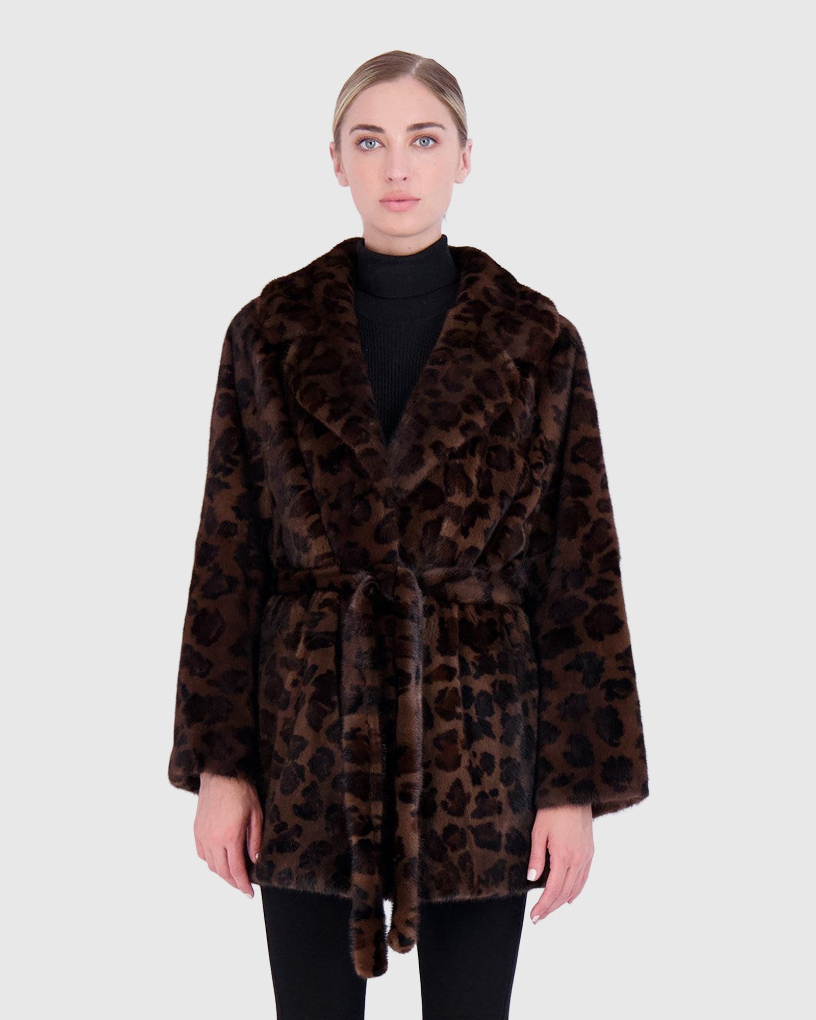 Mink Jacket With Belt | Brown Animal Print (V2)