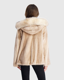 Mink Jacket With Fox Hood Trim | Silver Blue/Mocha