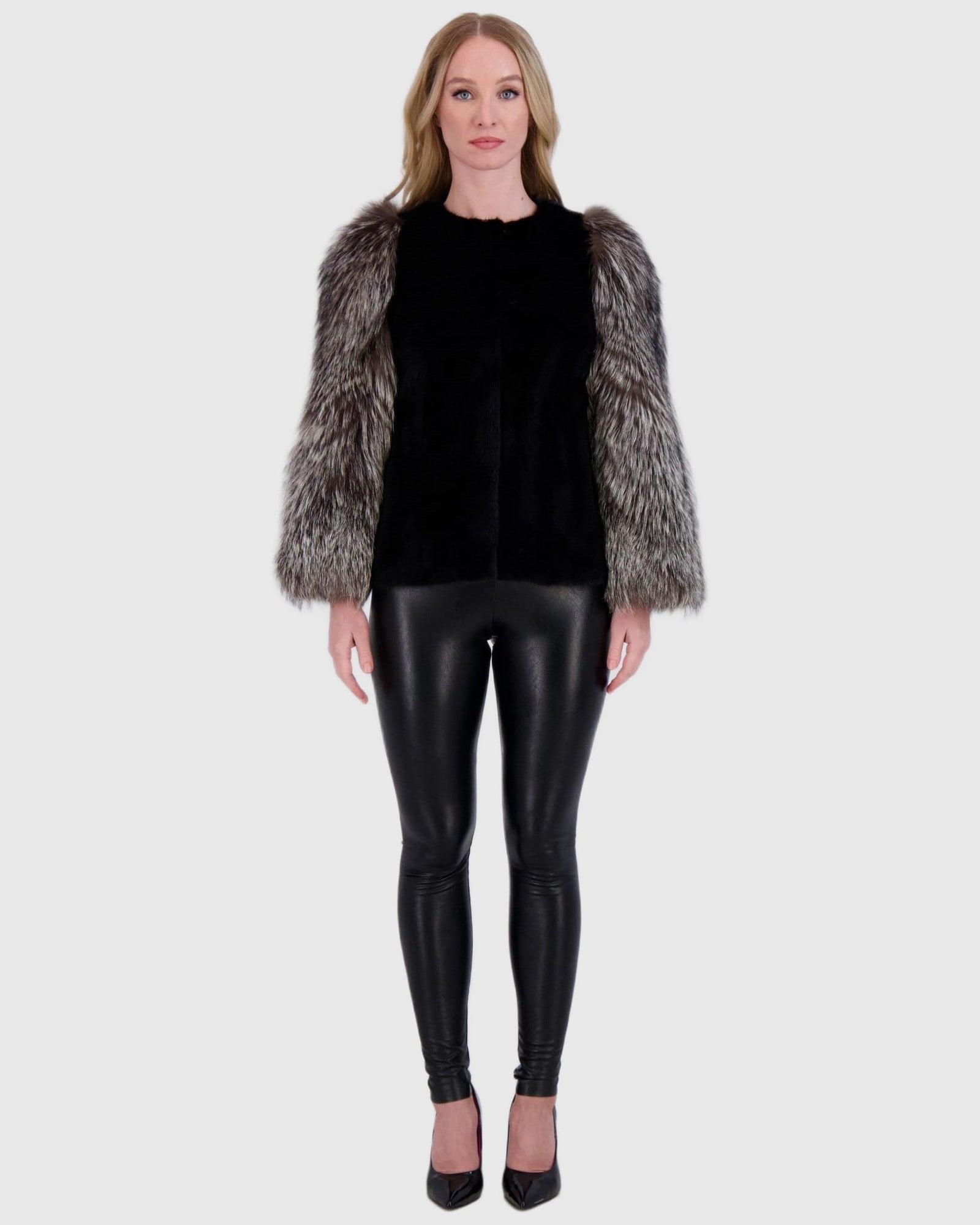 Mink Jacket With Fox Sleeves | Black/Silver Fox