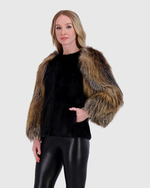 Mink Jacket With Fox Sleeves | Black/Goldcross Fox