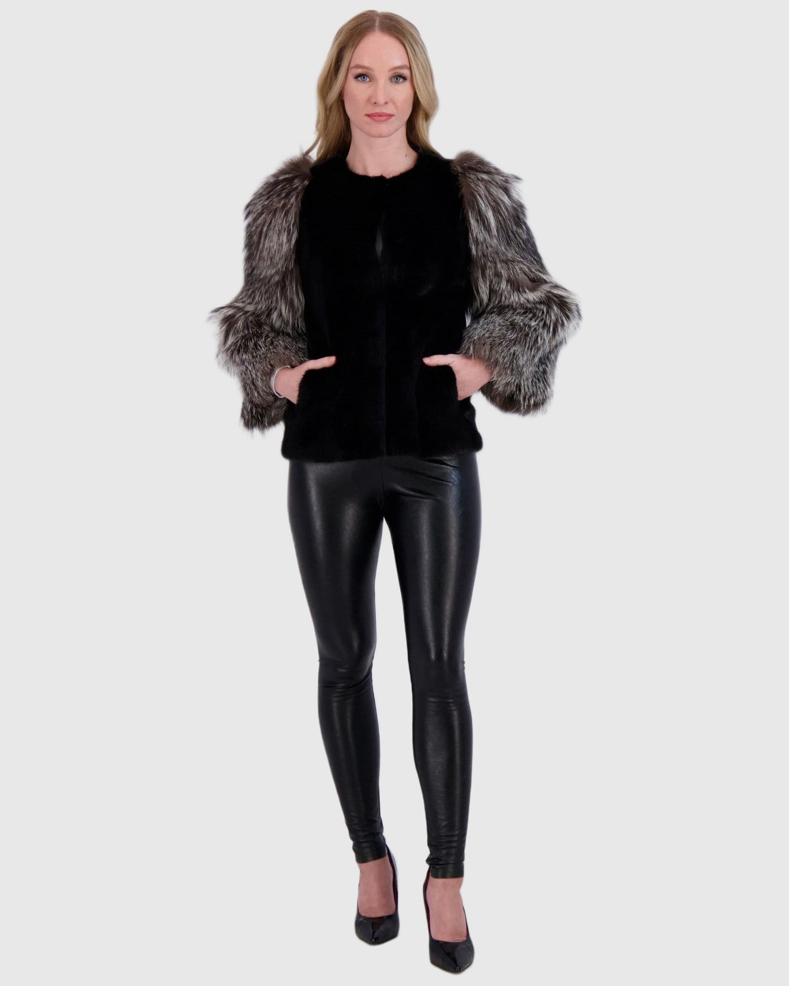 Mink Jacket With Fox Sleeves | Black/Silver Fox