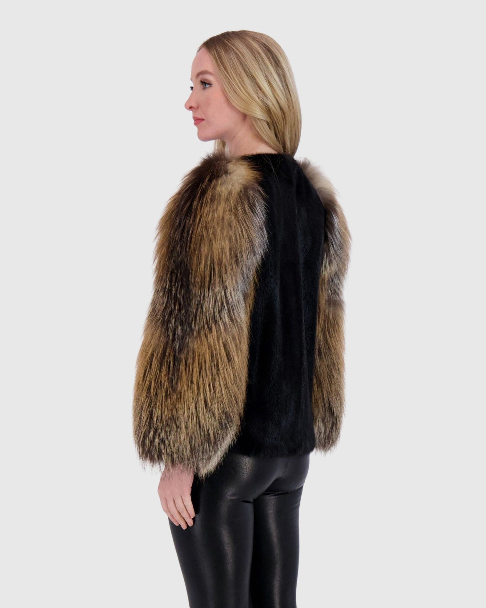 Mink Jacket With Fox Sleeves | Black/Goldcross Fox