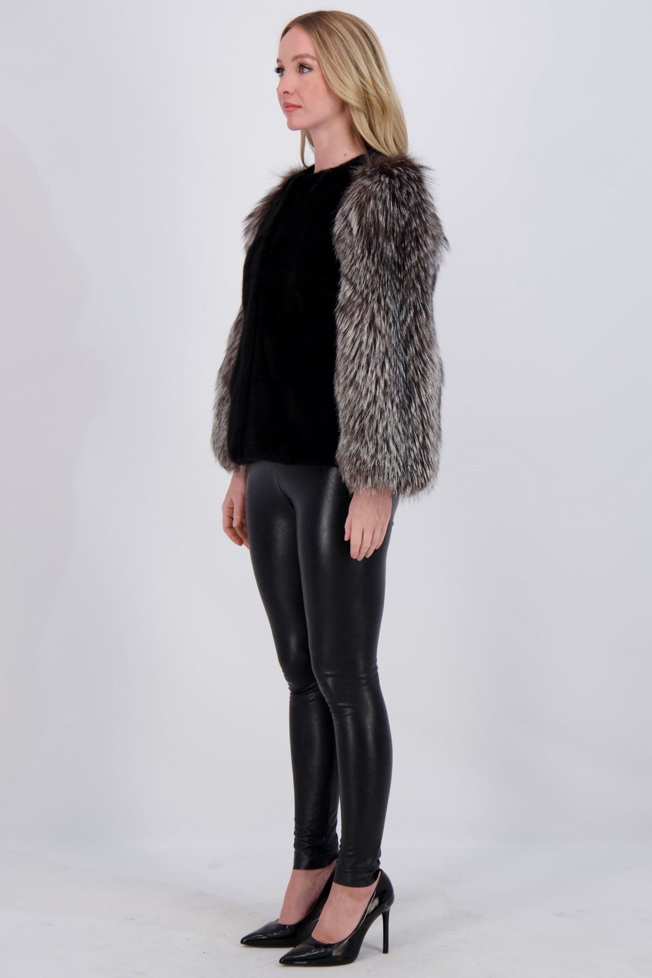 Mink Jacket With Fo Sleeves | Women | Black x Silver Fox